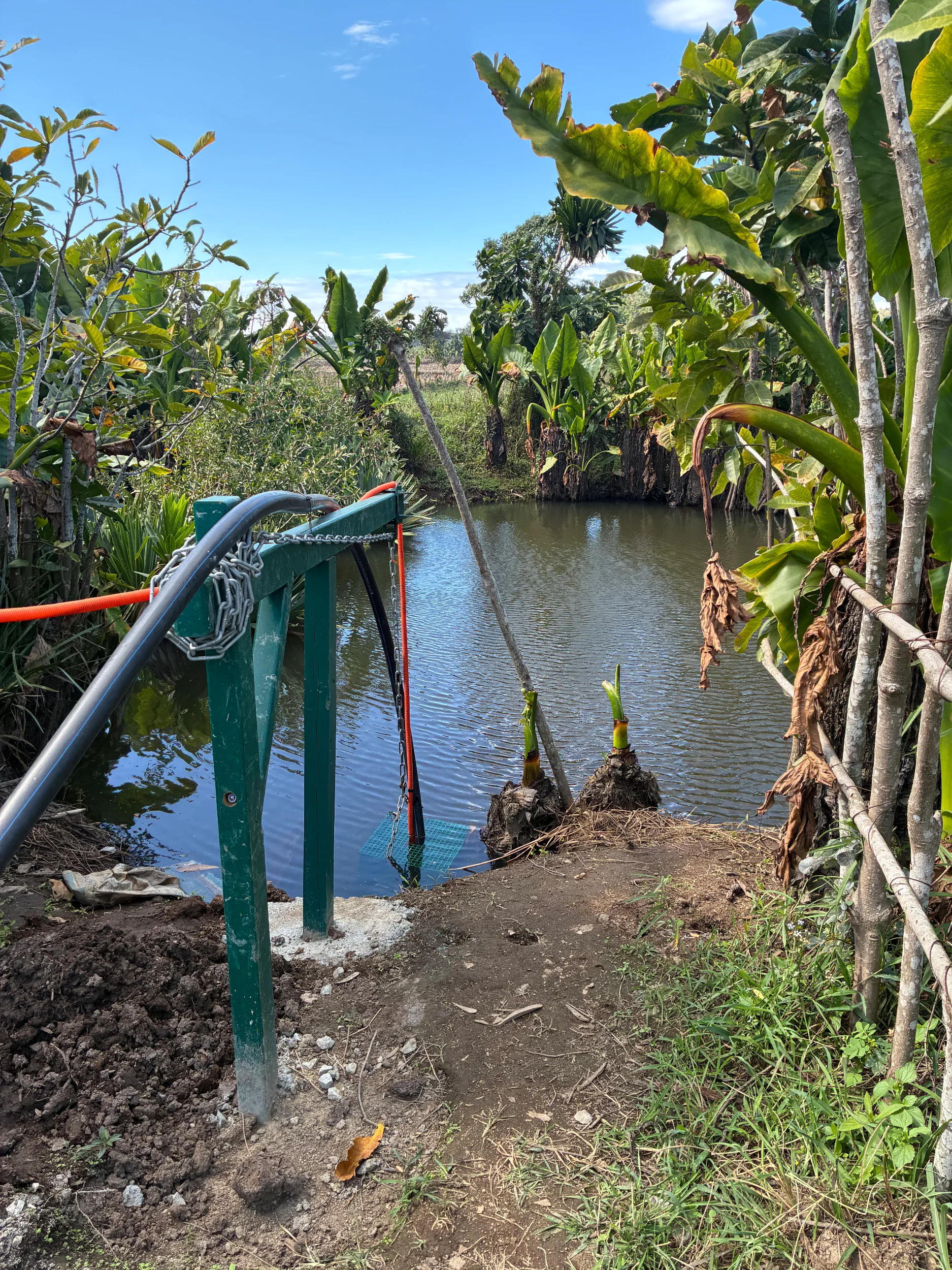 A water pump installation beside a pond on the farm near Fort Dauphin