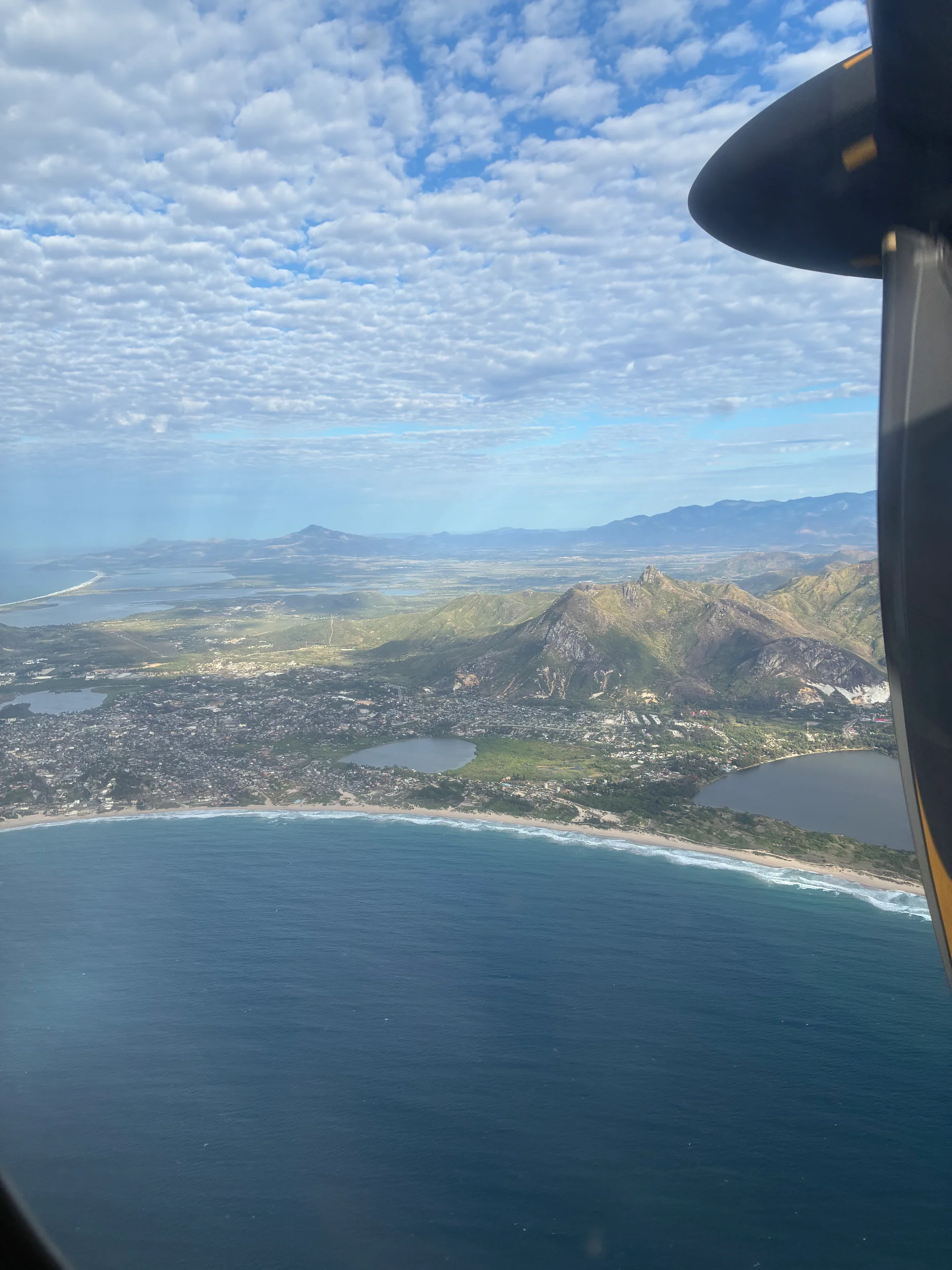 Aerial view of mountains and coastline near Fort Dauphin, Madagascar