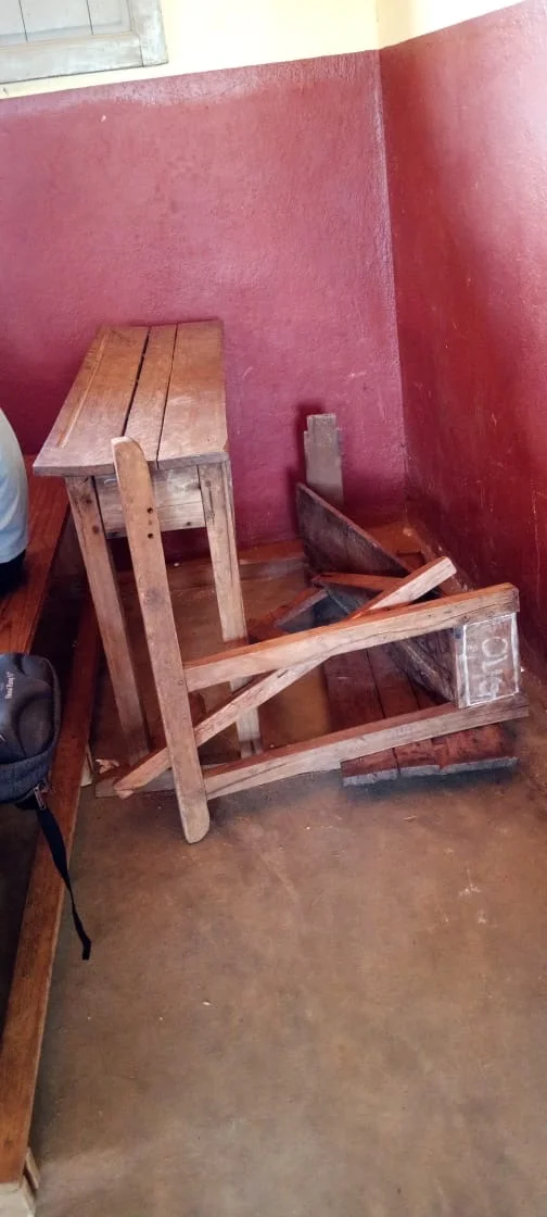 broken benches at the school