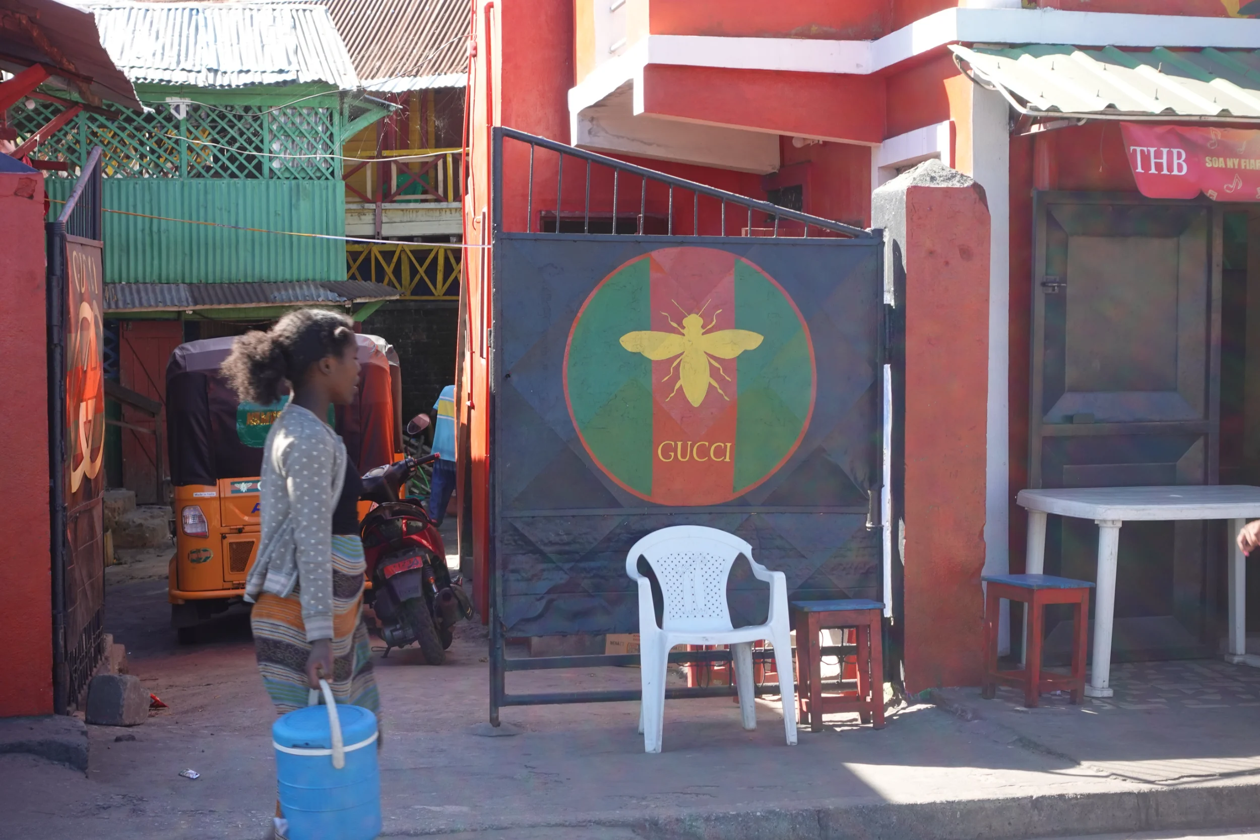 Fake Gucci sign in Fort Dauphin